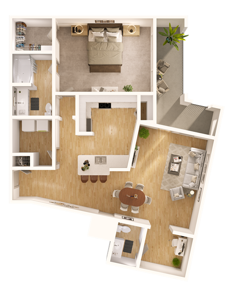 Floor plan for 1 bed, 1.5 baths, 1137 sqft